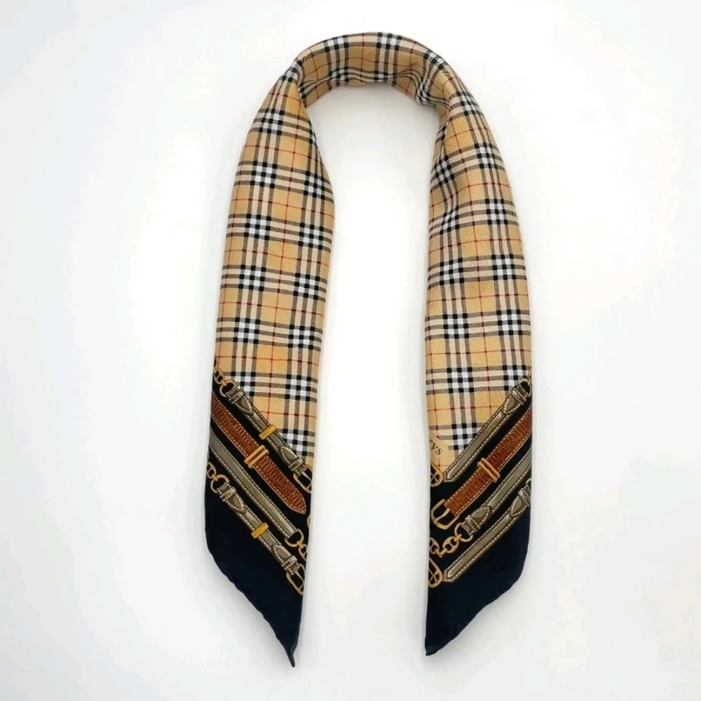 BURBERRYS Plaid and Chain Print Vintage Scarf